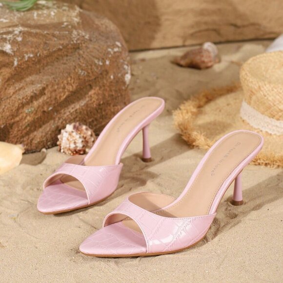 Pink Elegant Women's Open Toe High Heel Sandals - Picture 5 of 7